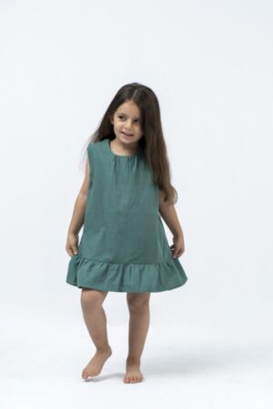 پیراهن لینن بچه گانه TANIA - OCEAN GREEN, 4سال